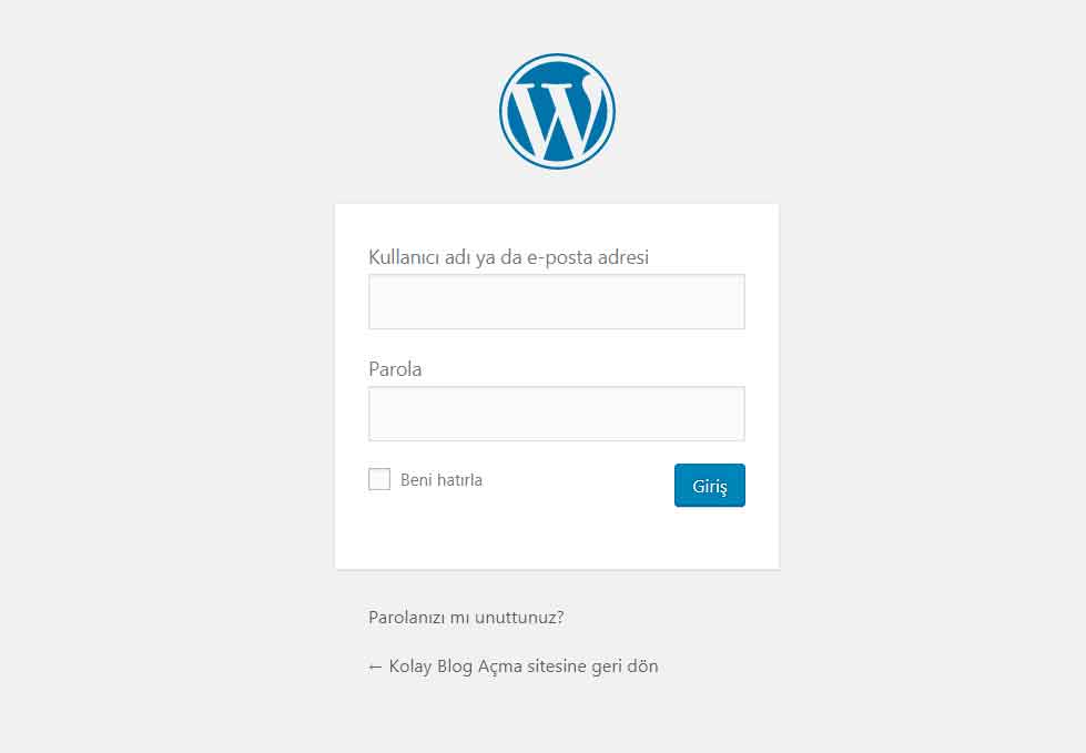 Wordpress giriş ekranı